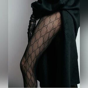 Gucci Black Sheer Mesh GG  Patterned Tights Size M
NWOB